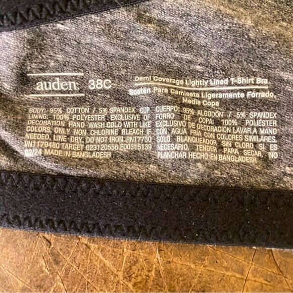 Auden Tee Shirt Bra Demi Coverage Lightly Lined Size 38C Heather Gray and Black - Picture 4 of 5